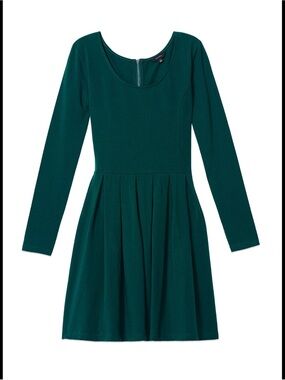 Aritzia talula Long Sleeve Teal Scoop Neck Pleated Skater Dress